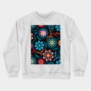 Suzani Inspired Pattern on Black Crewneck Sweatshirt